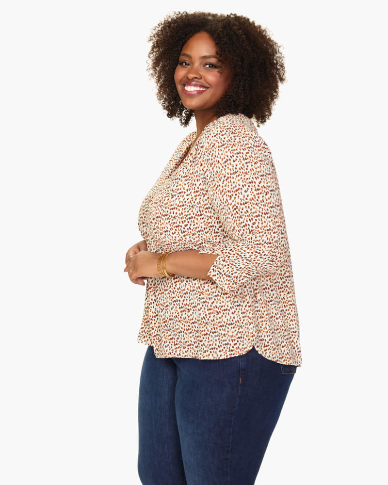 Front of a model wearing a size 1X Perfect Blouse in Bobcat by NYDJ. | dia_product_style_image_id:166376